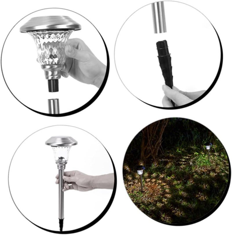 Solar Powered Stainless Steel LED Stick Lamp 2 Pack for Garden Patio Lawn - Image 4